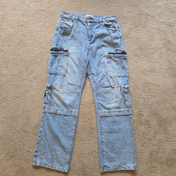 Garage Denim - Garage Denim Womens Light Wash Cargo Jeans High Rise Straight Leg Size 9